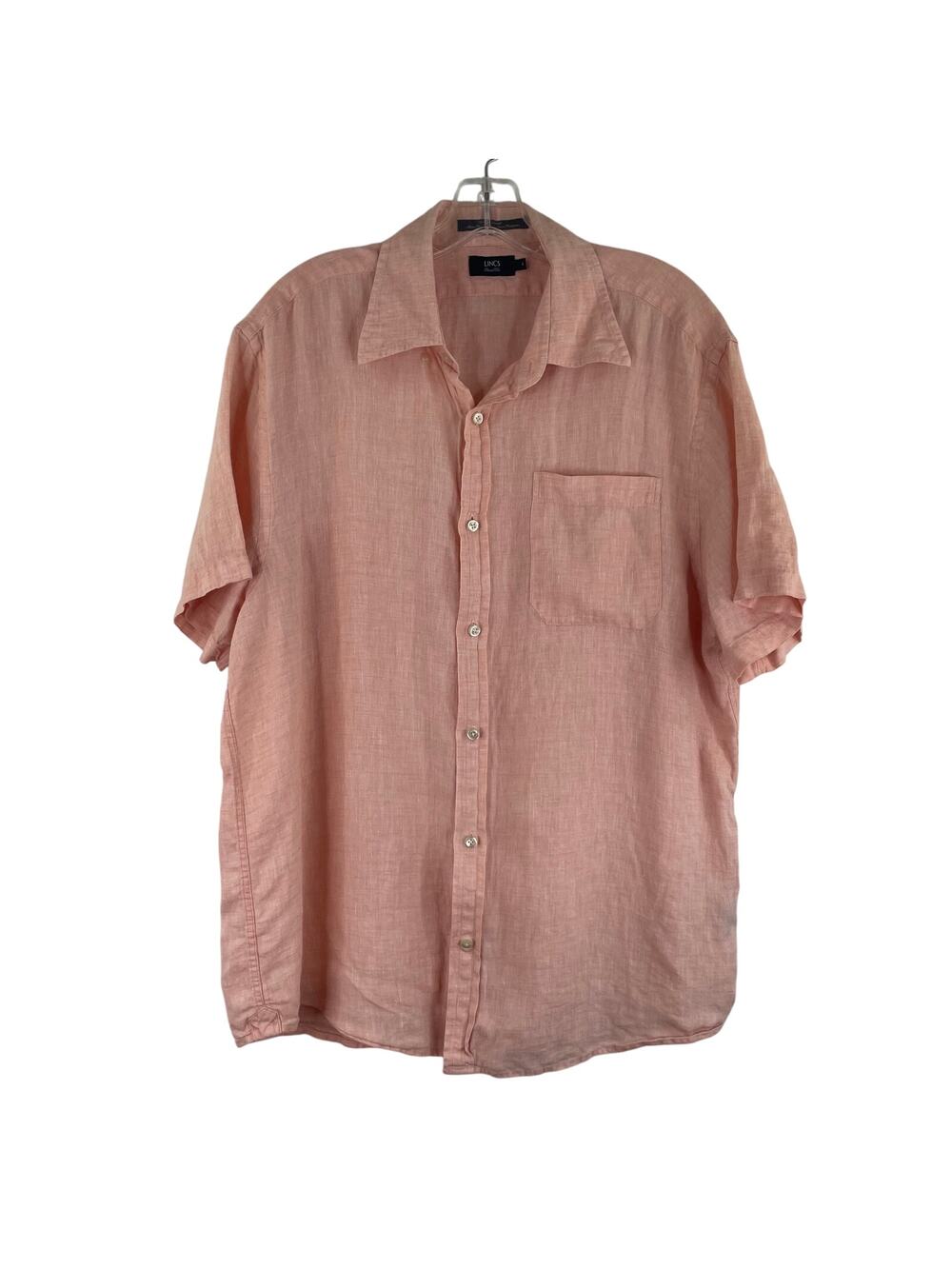 Lincs David Chu 100% Linen Peach Button Up SS shirt Men's Large